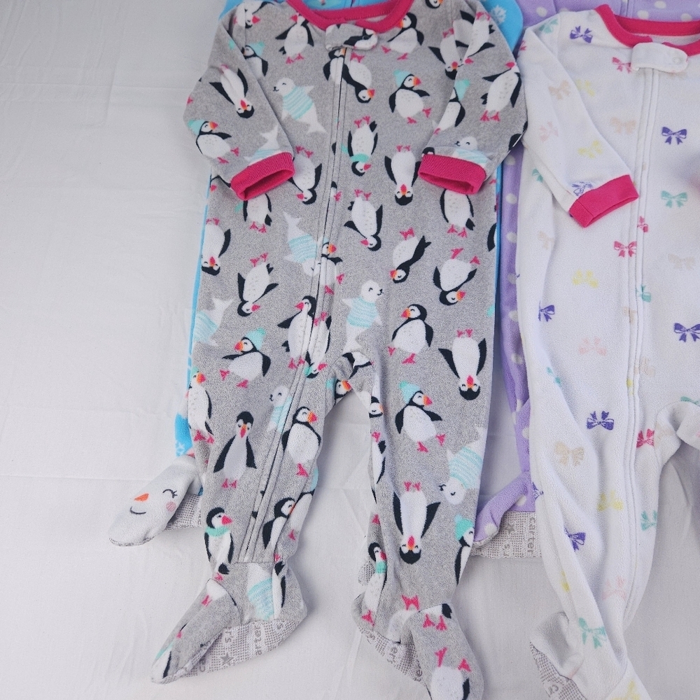 Cozy Kids One Piece Fleece Pajama Set - Snowman, Penguin, and Bow Patterns - Picture 4 of 6